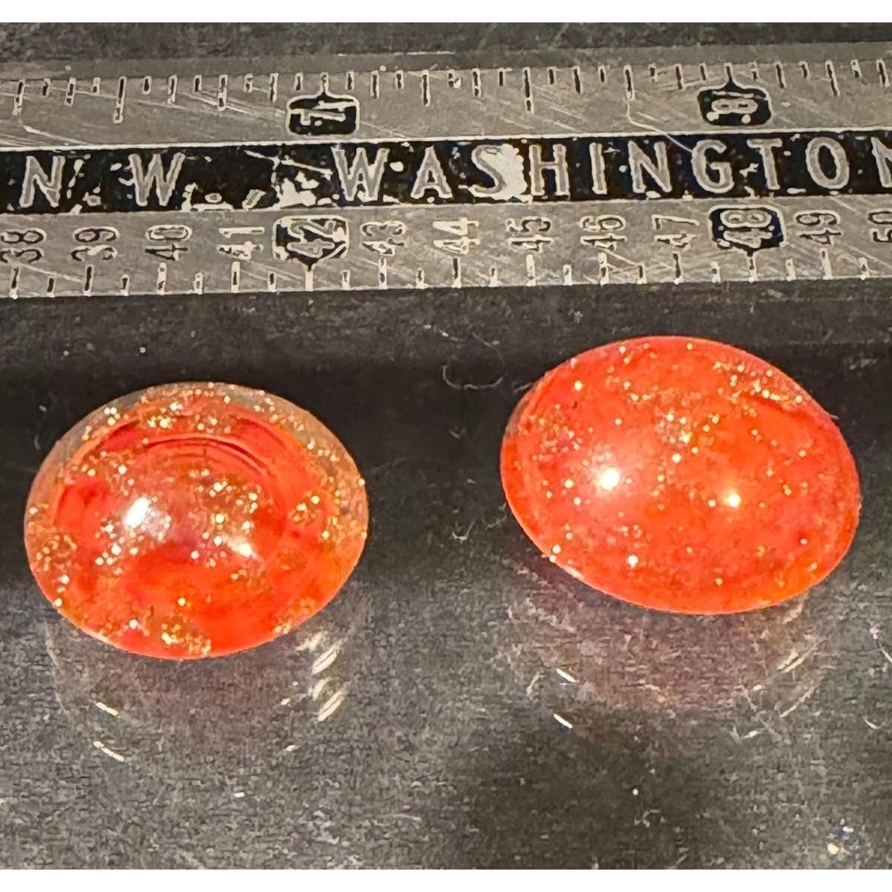 Antique Style Orange Red Gold Aventurine Glass Cabochons Set of 2 Lampwork Art